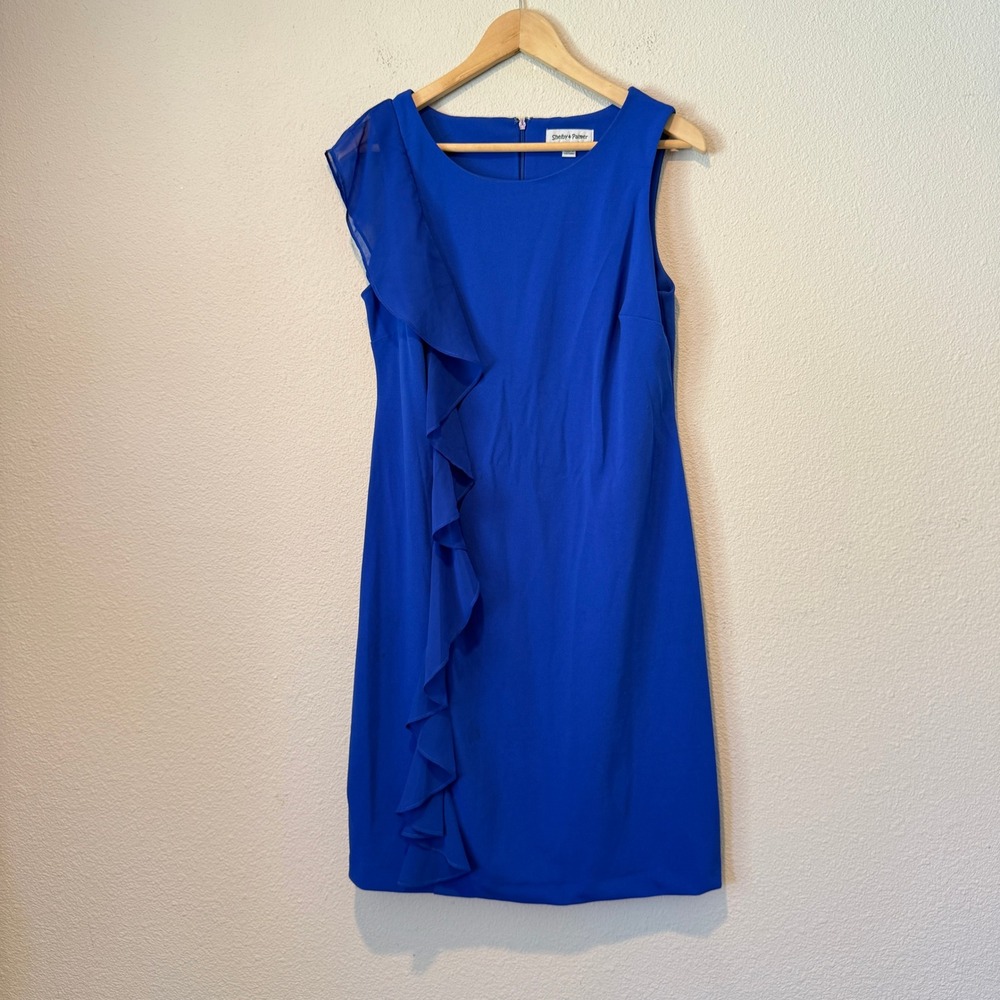 Shelby & Palmer Royal Blue Ruffle Sleeveless Sheath Dress Size 10